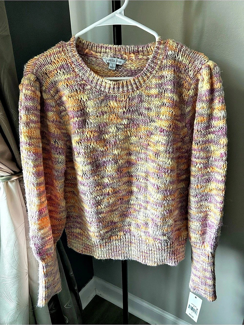 Ophelia Roe Multicolor Puff Sleeve Crewneck Sweater Size Large NWT